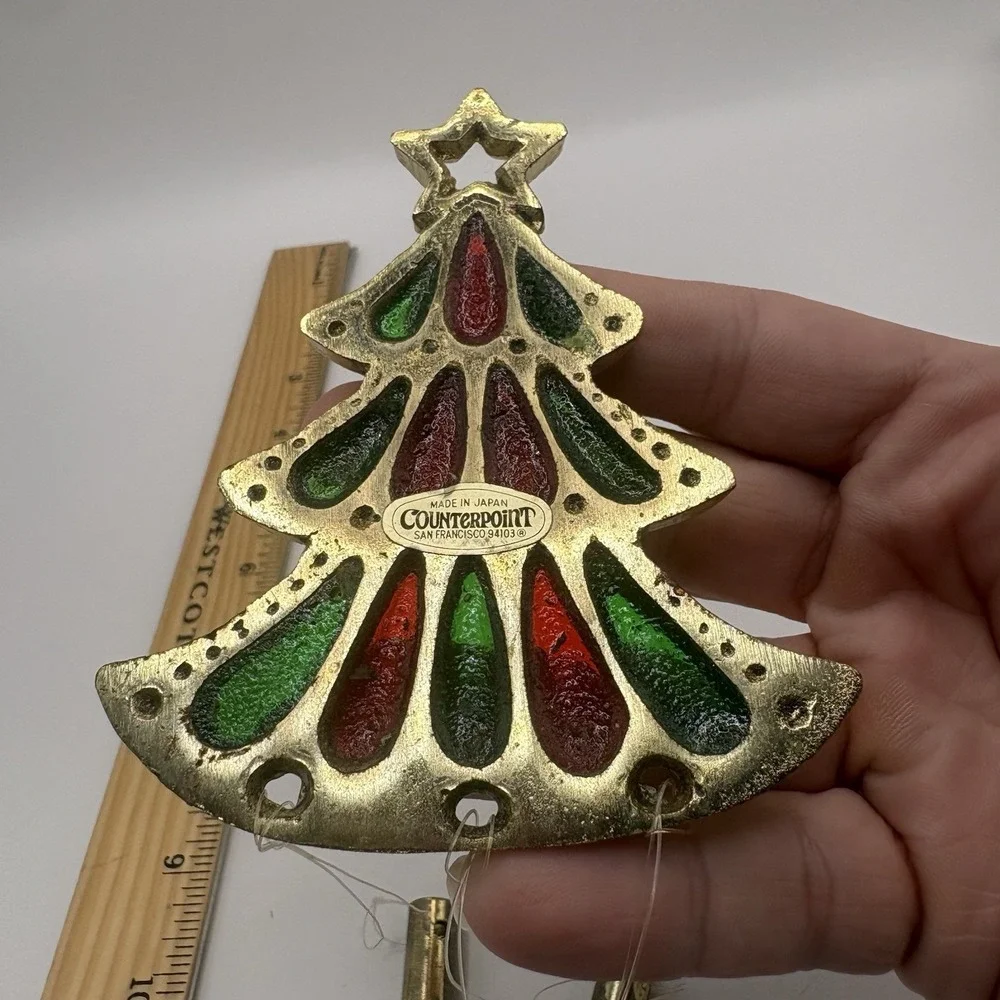 Vintage Stained Glass and Cast Metal Christmas Tree Wind Chime Japan Decoration - Picture 5 of 7